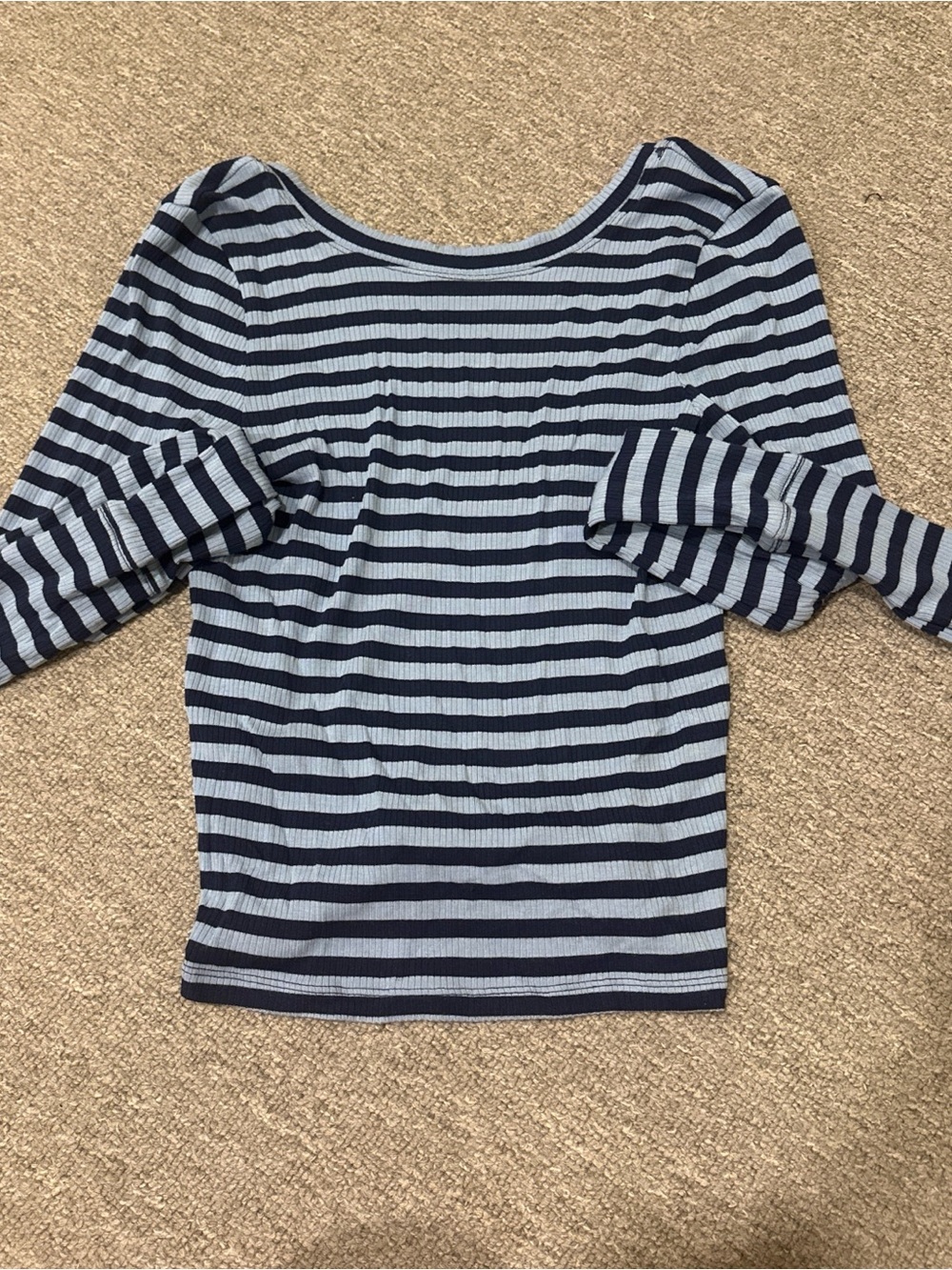 Striped Navy and Light Blue Crop Top - Women